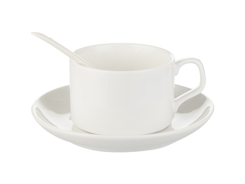 Tazza per Caffè con Piattino e Cucchiaio di Ceramica per Sublimazione